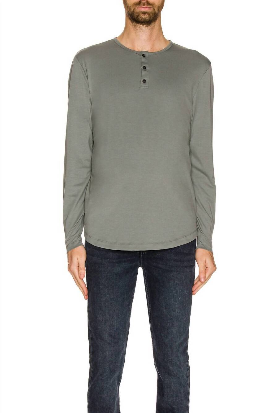 NEW CUTS long sleeve henley curve top in sage